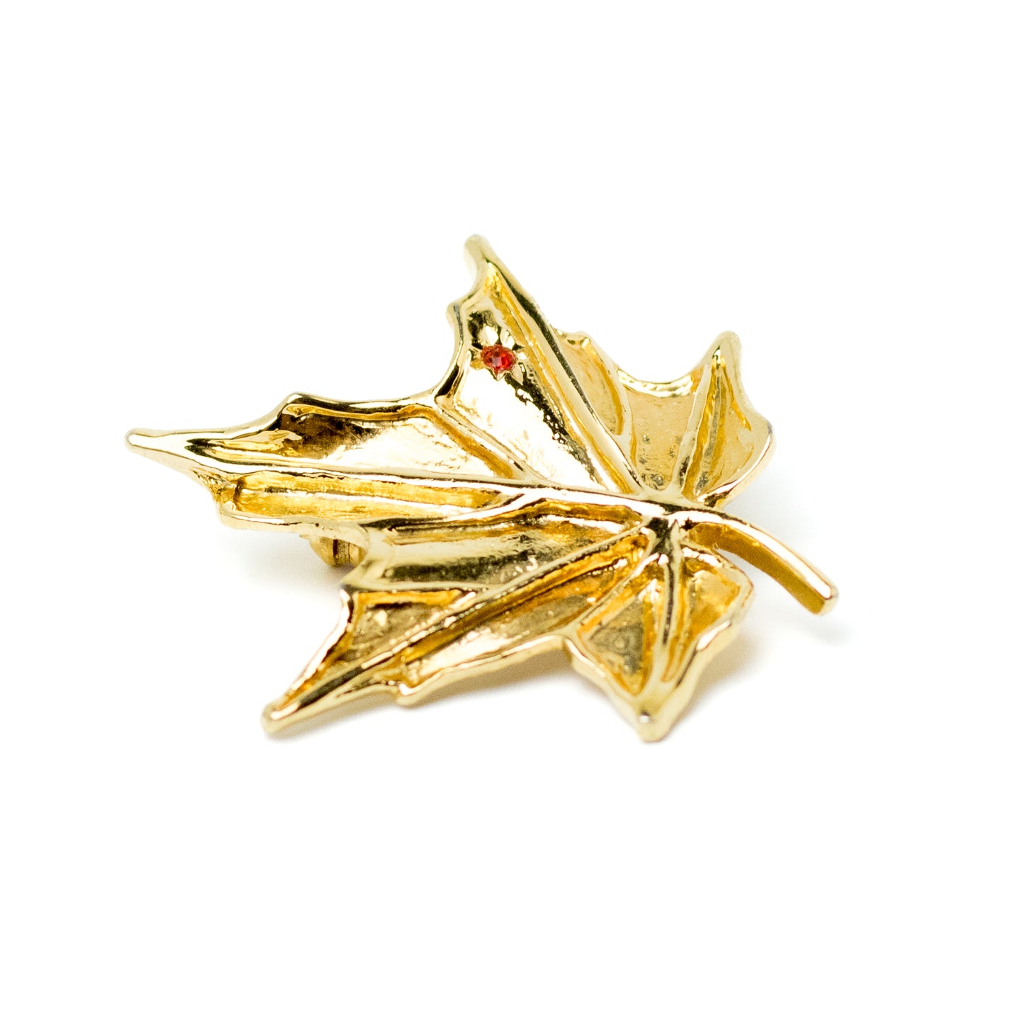 Aconda Gold-Tone Maple Leaf Vintage Brooch with Red Crystal