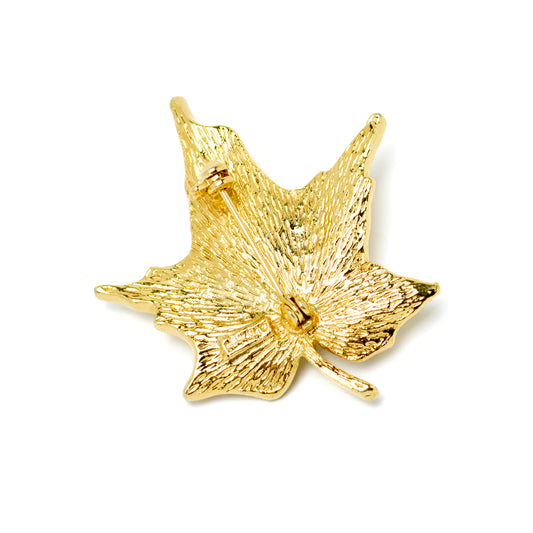 Aconda Gold-Tone Maple Leaf Vintage Brooch with Red Crystal