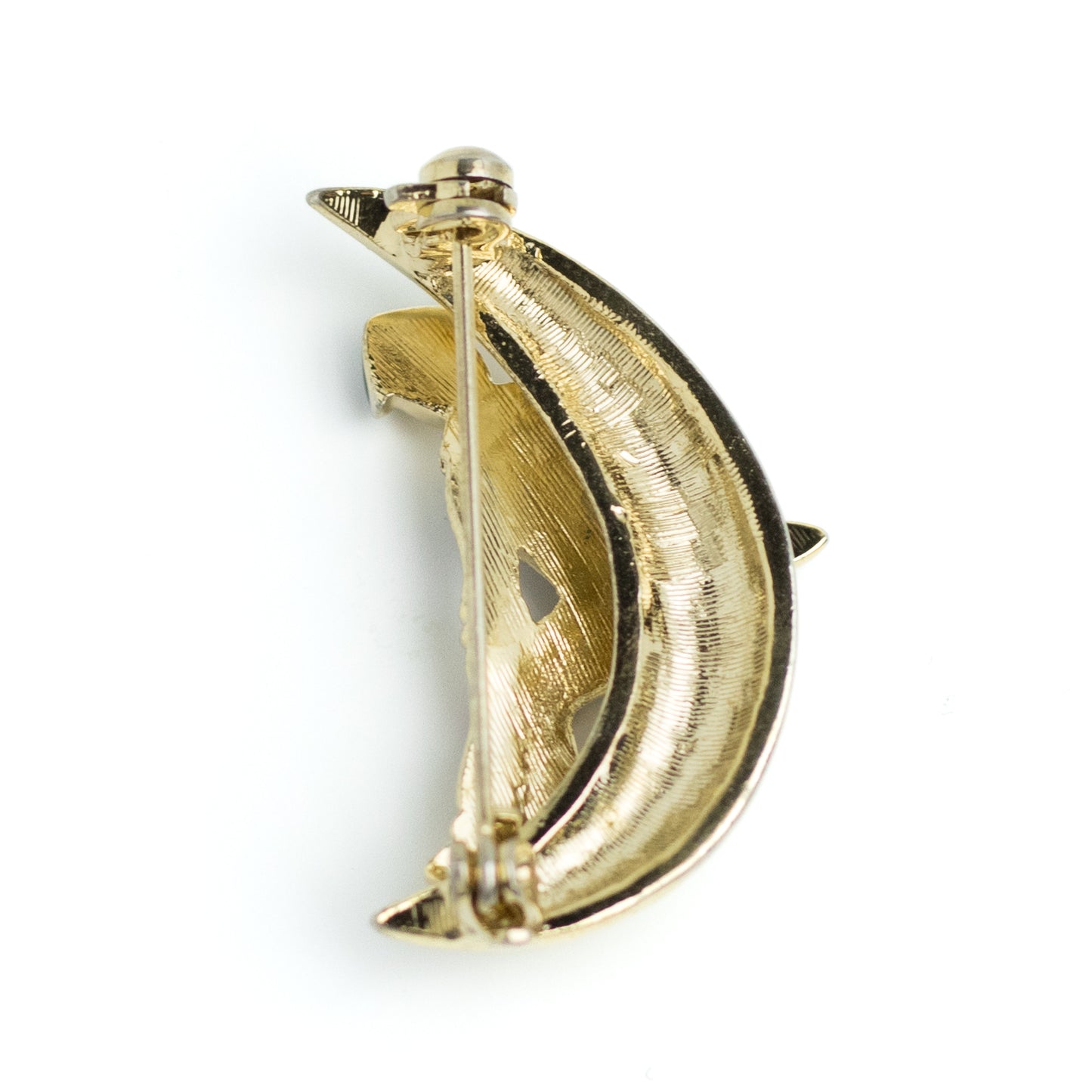 Harlequin on Crescent Moon Gold Tone Vintage Enamel Brooch