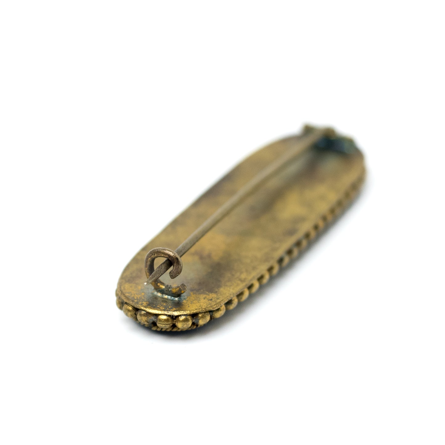 Antique Micromosaic Flowers Bar Brooch in Gold-Tone Metal