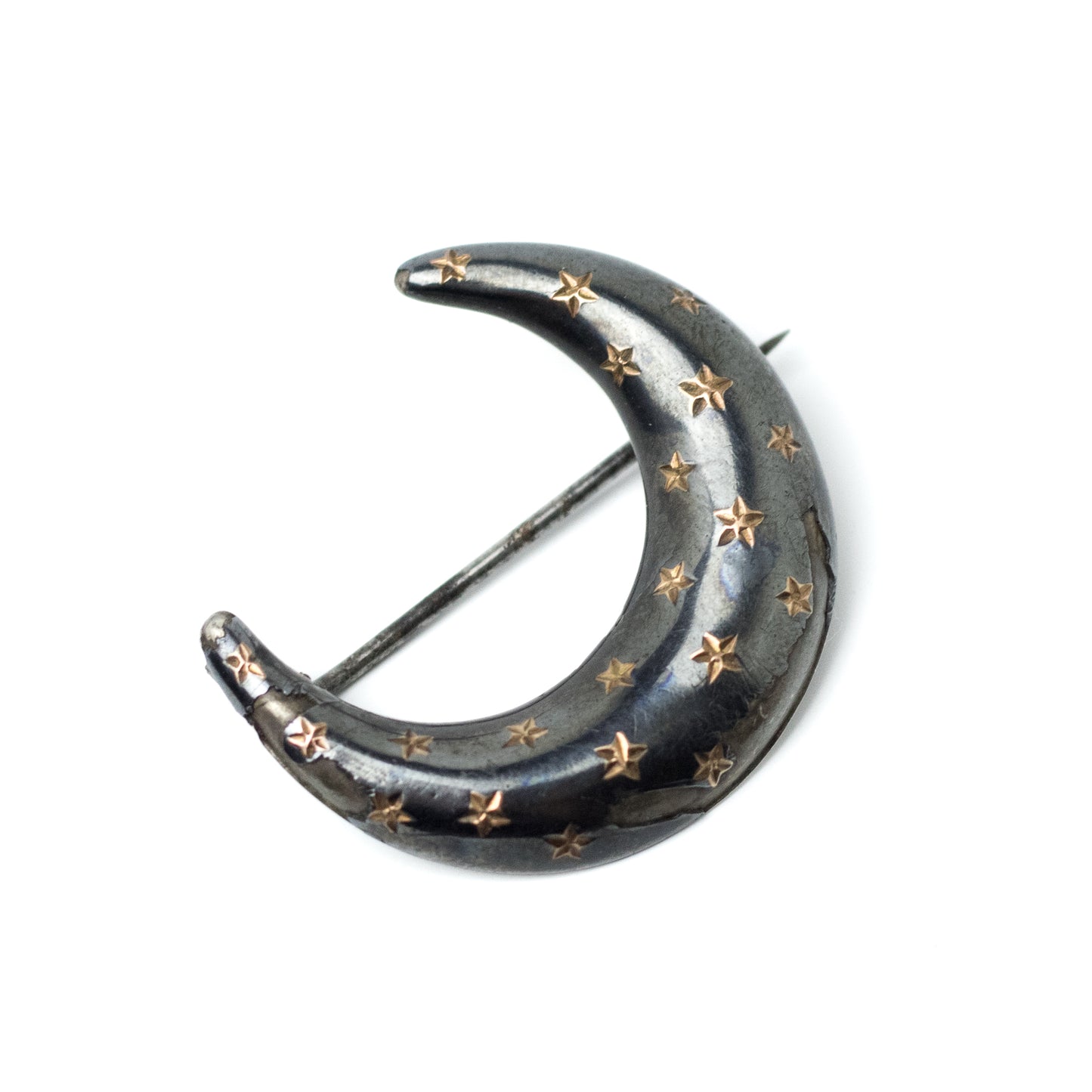 Antique Victorian Silver Moon Pin in Niello Technique