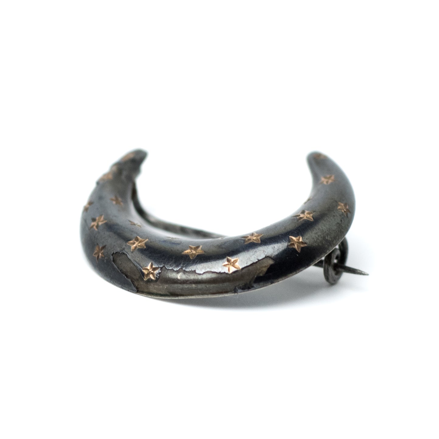 Antique Victorian Silver Moon Pin in Niello Technique