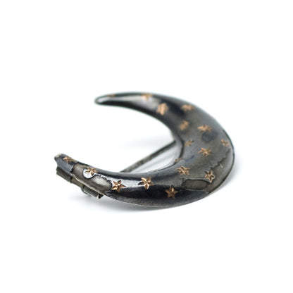 Antique Victorian Silver Moon Pin in Niello Technique