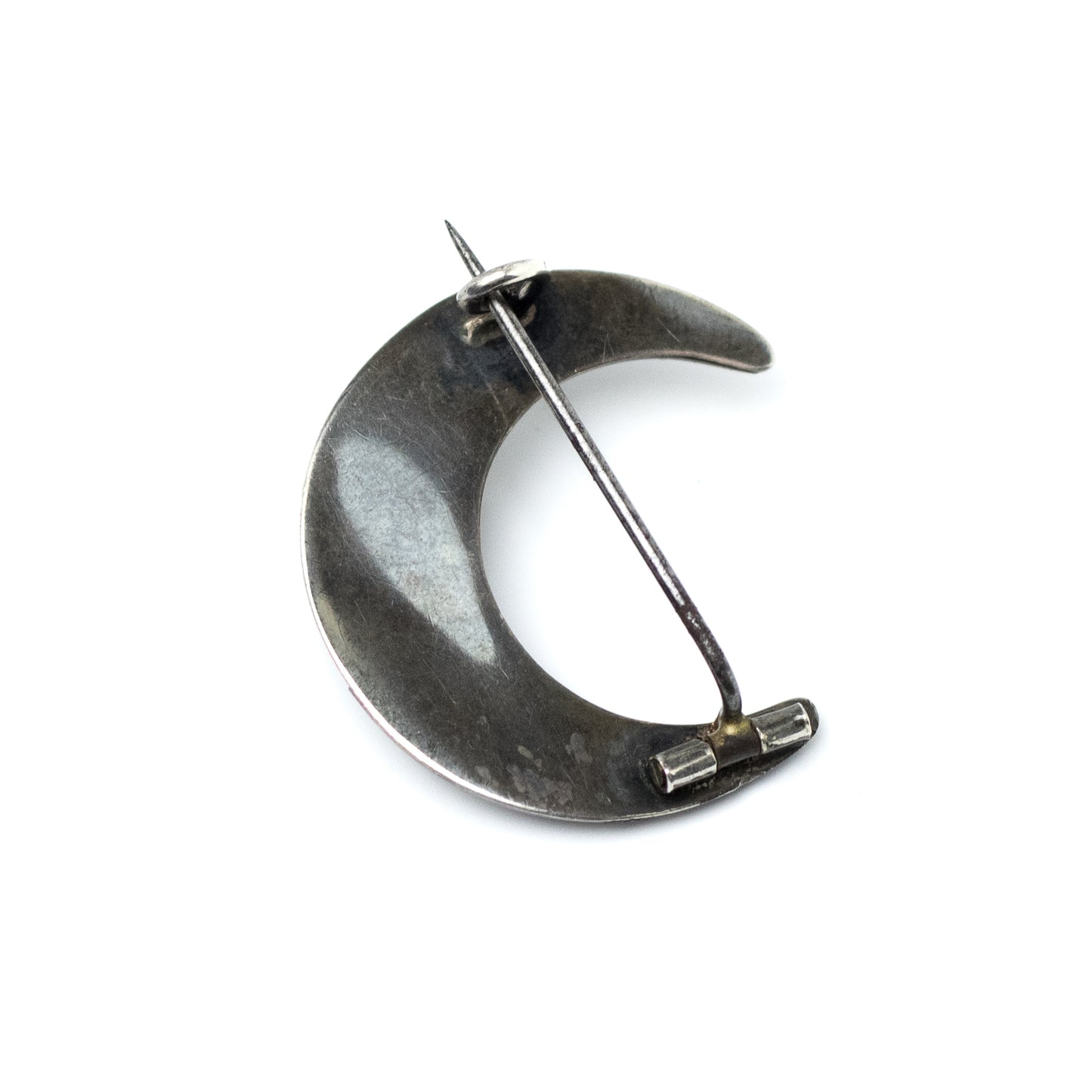Antique Victorian Silver Moon Pin in Niello Technique