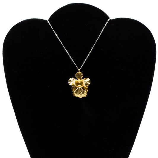 Broche pendentif orchidée plaqué or 24 carats Risis Vintage