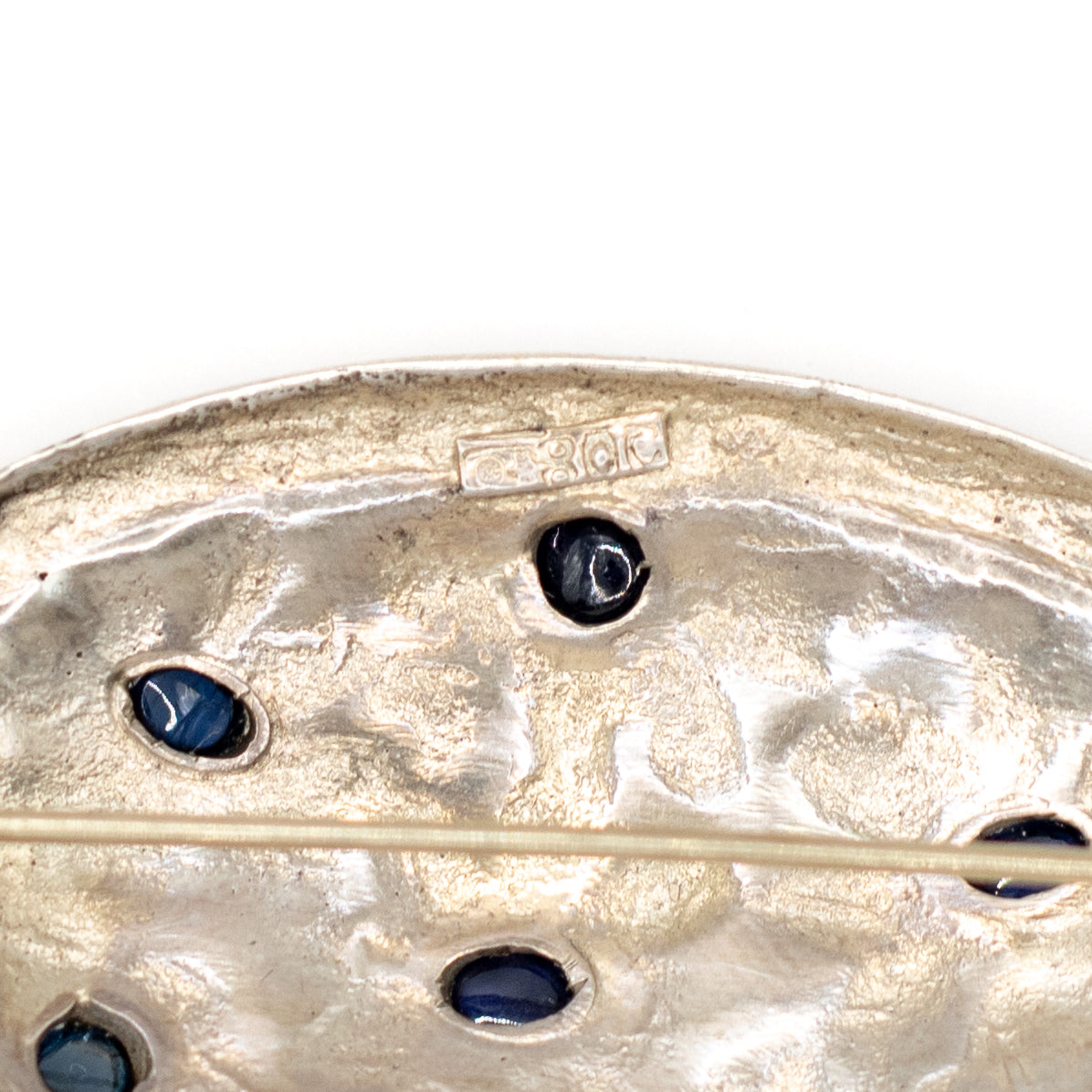 Silver Vintage Brooch With Flower Pattern And Synthetic Sapphire Cabochons
