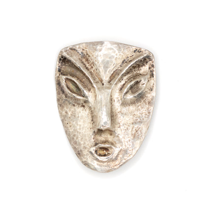 Sterling Silver Vintage Mask Brooch With Patina