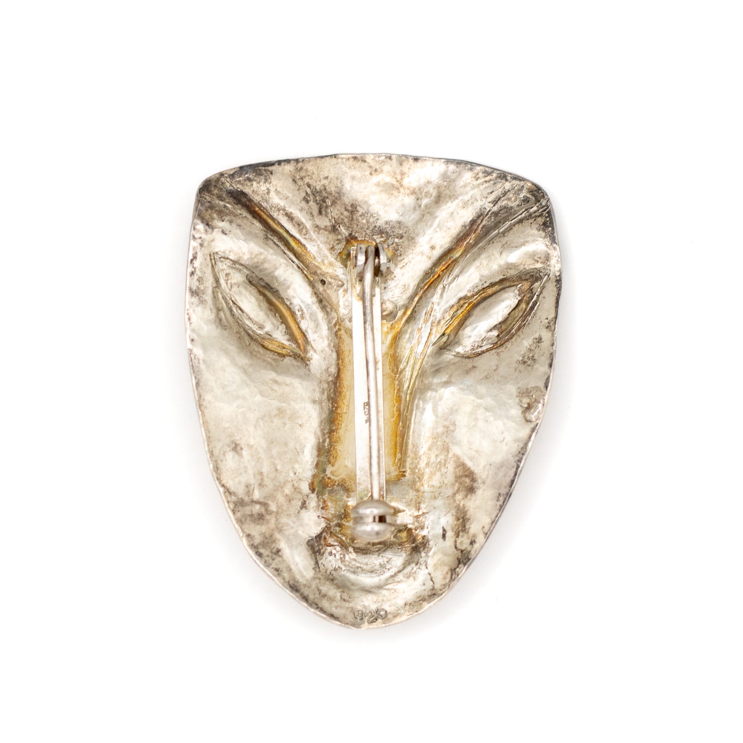 Sterling Silver Vintage Mask Brooch With Patina