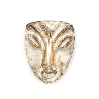 Sterling Silver Vintage Mask Brooch With Patina