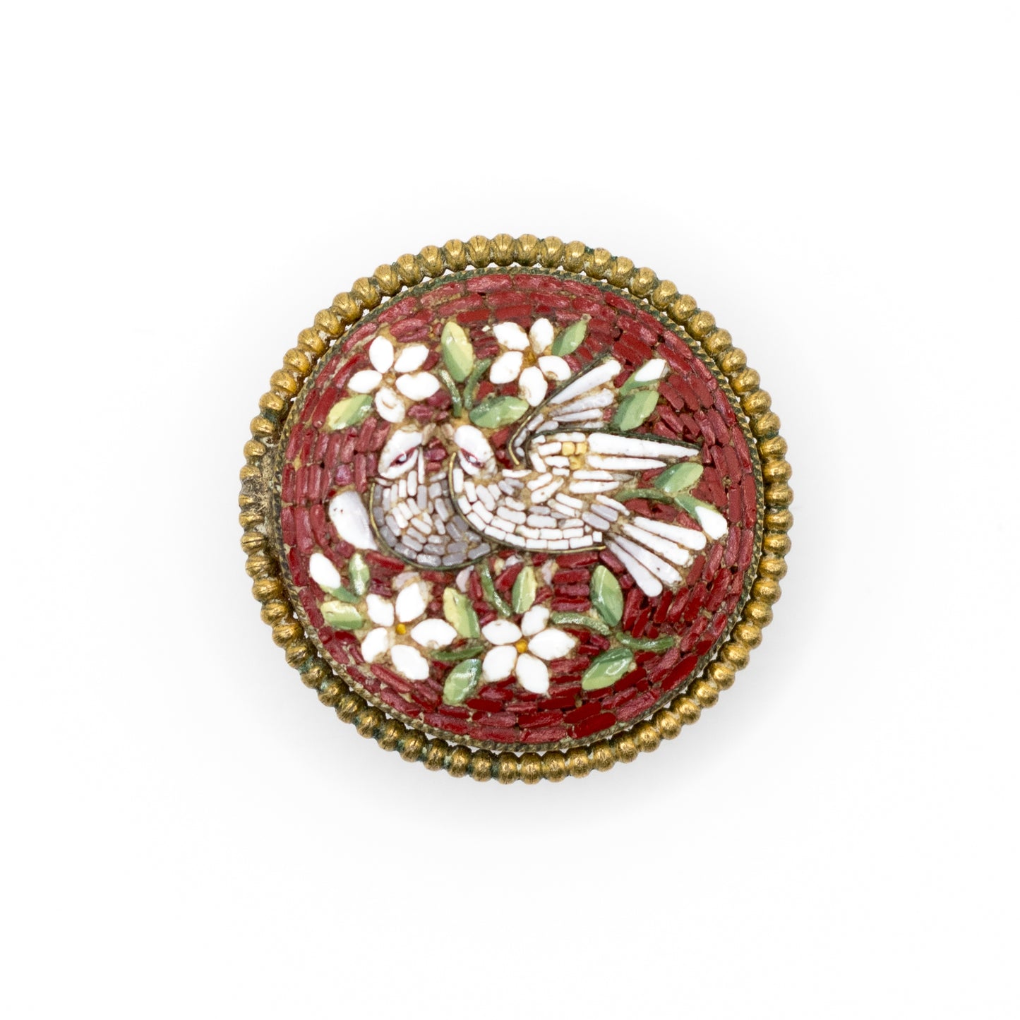 Antique Doves and Flowers Italian Micromosaic Pin