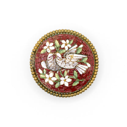 Antique Doves and Flowers Italian Micromosaic Pin