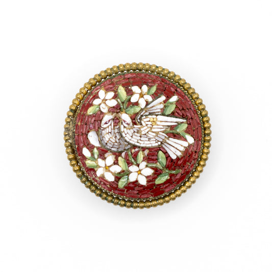 Doves and Flowers Vintage Italian Micromosaic Pin
