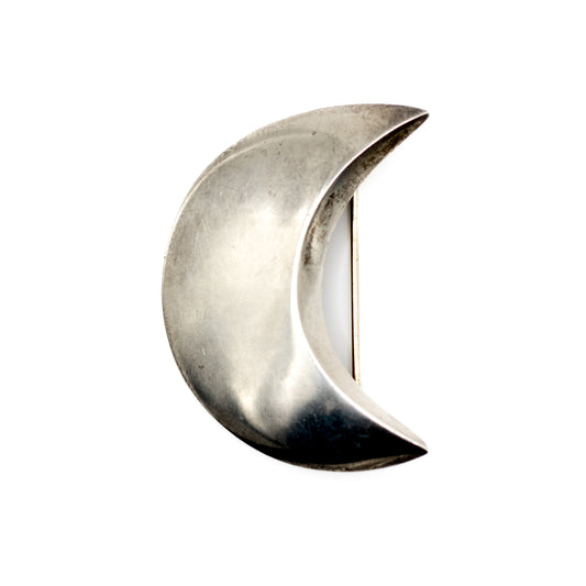 Crescent Moon Vintage Danish Modernist Silver Brooch by Sølvsmeden i Kolding