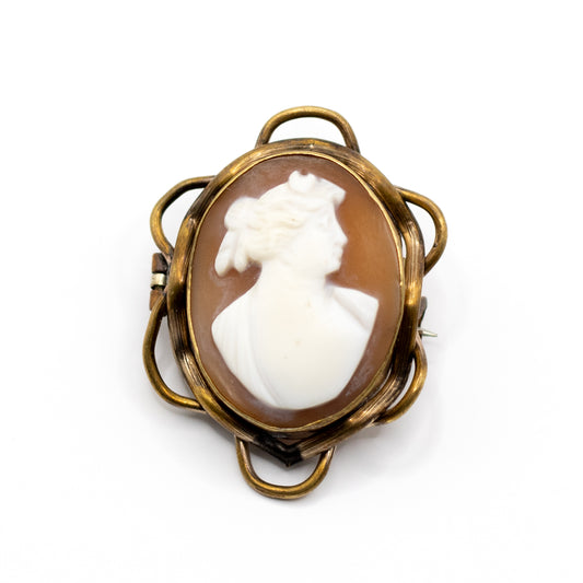 Antique Hand Carved Shell Cameo Brooch With Openwork Frame