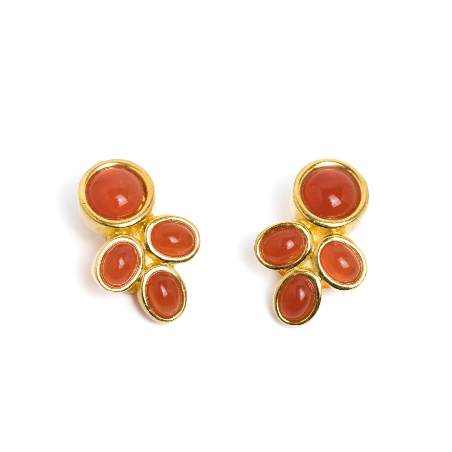 Vintage David Grau Clip-on Earrings in Gold with Carnelian Glass Cabochons