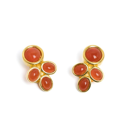 Vintage David Grau Clip-on Earrings in Gold with Carnelian Glass Cabochons