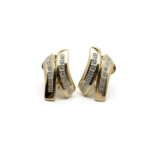Pierre Lang Vintage X-Shaped Rhinestone Clip-On Earrings in Gold Tone