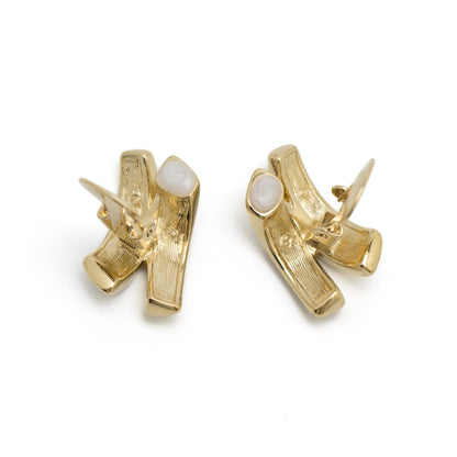 Pierre Lang Vintage X-Shaped Rhinestone Clip-On Earrings in Gold Tone