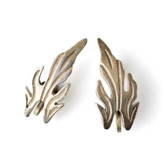 Vintage Taxco Sterling Silver Leaf Clip-on Earrings Signed JN Jacobo