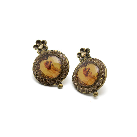 Michal Negrin Victorian Style Portrait Earrings with Crystals