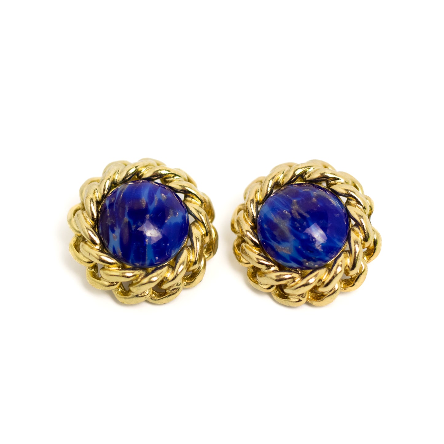 Elegante Vintage Grosse Ohrclips in Gold mit Lapislazuli-Cabochon – Henkel &amp; Grosse für Dior