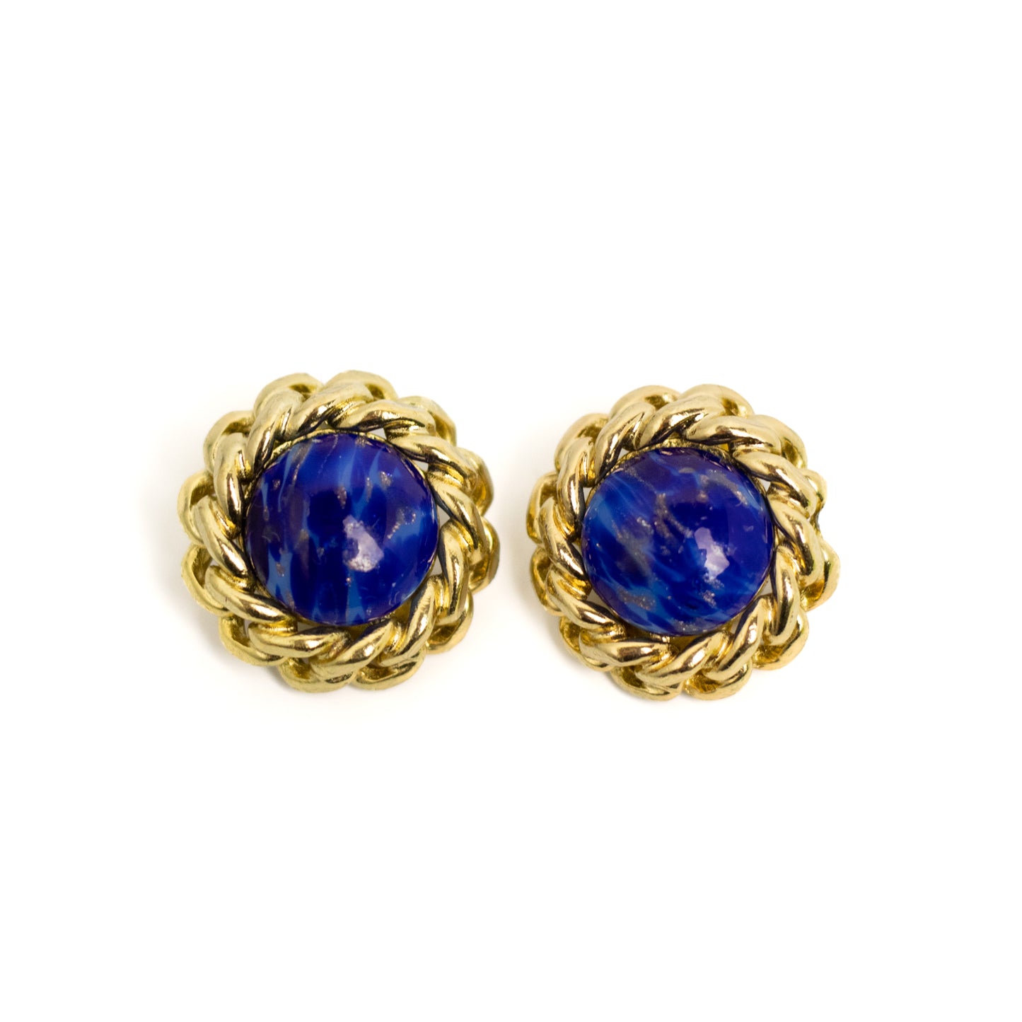 Elegante Vintage Grosse Ohrclips in Gold mit Lapislazuli-Cabochon – Henkel &amp; Grosse für Dior