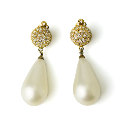Les Bernard Vintage Dangle Clip-On Earrings with Faux Pearl