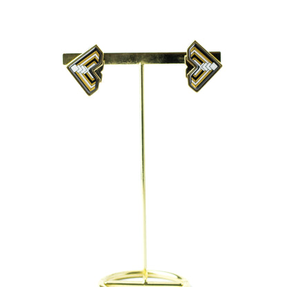 Michaela Frey Team Art Deco Inspired Black and Gold Enamel Vintage Clip-On Earrings