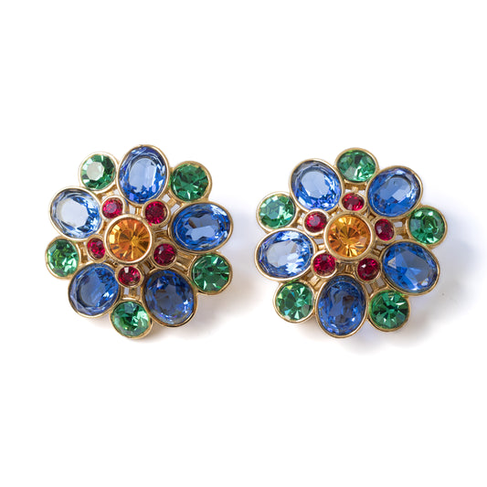 Swarovski Vintage Multicolor Flower Clip-On Earring