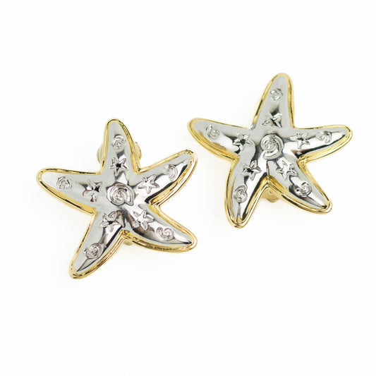 Vintage Starfish Clip On Earrings in Gold and Silver Tone