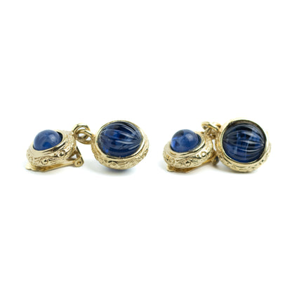 Henkel & Grosse for Dior Dangle Clip On Earrings with Navy Glass Cabochons