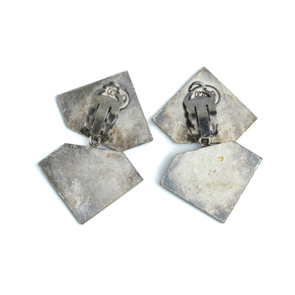 IKUO Paris Vintage Geometric Clip On Dangle Earrings