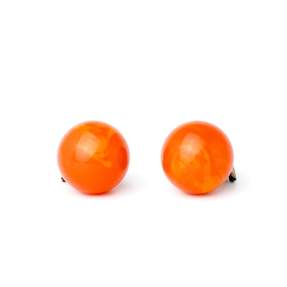 Bakelite Marbled Orange Vintage Clip-On Earrings, 1950s–1960s