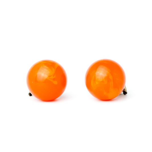 Bakelite Marbled Orange Vintage Clip-On Earrings, 1950s–1960s