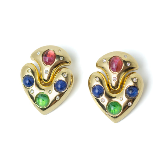 Henkel & Grosse Gold Tone Doorknocker Hearts Vintage Clip On Earrings