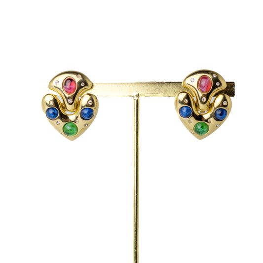 Henkel & Grosse Gold Tone Doorknocker Hearts Vintage Clip On Earrings