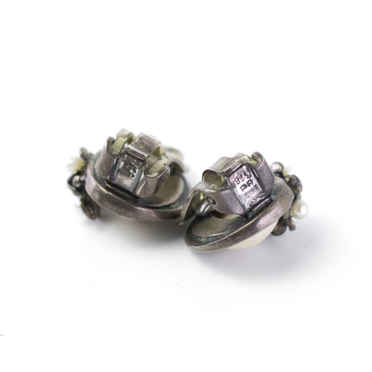 Vintage Silver Bone And Seed Pearl Clip On Earrings By Perli