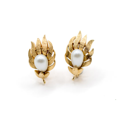 Crown Trifari Vintage 1960er Goldfarbene Perlen-Clip-Ohrringe