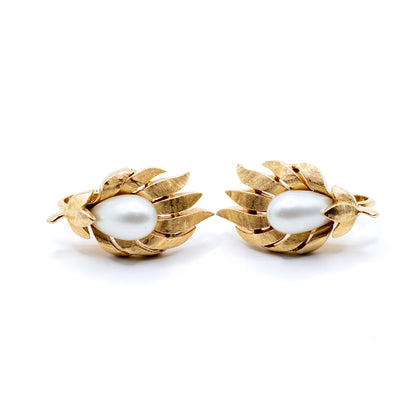 Crown Trifari Vintage 1960er Goldfarbene Perlen-Clip-Ohrringe