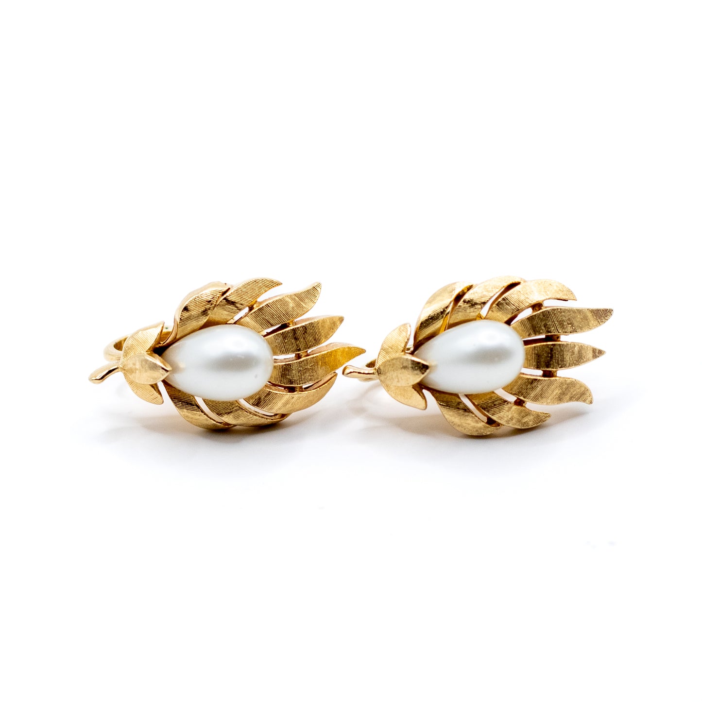 Crown Trifari Vintage 1960er Goldfarbene Perlen-Clip-Ohrringe
