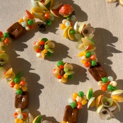 Vintage West German Tropical Jewelry Set with Molded Plastic Necklace and Clip-On Earrings