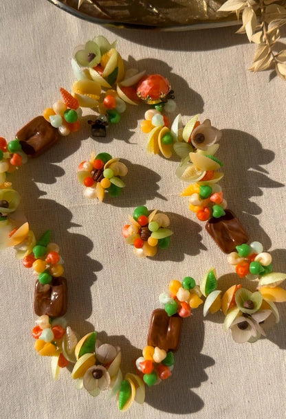 Vintage West German Tropical Jewelry Set with Molded Plastic Necklace and Clip-On Earrings