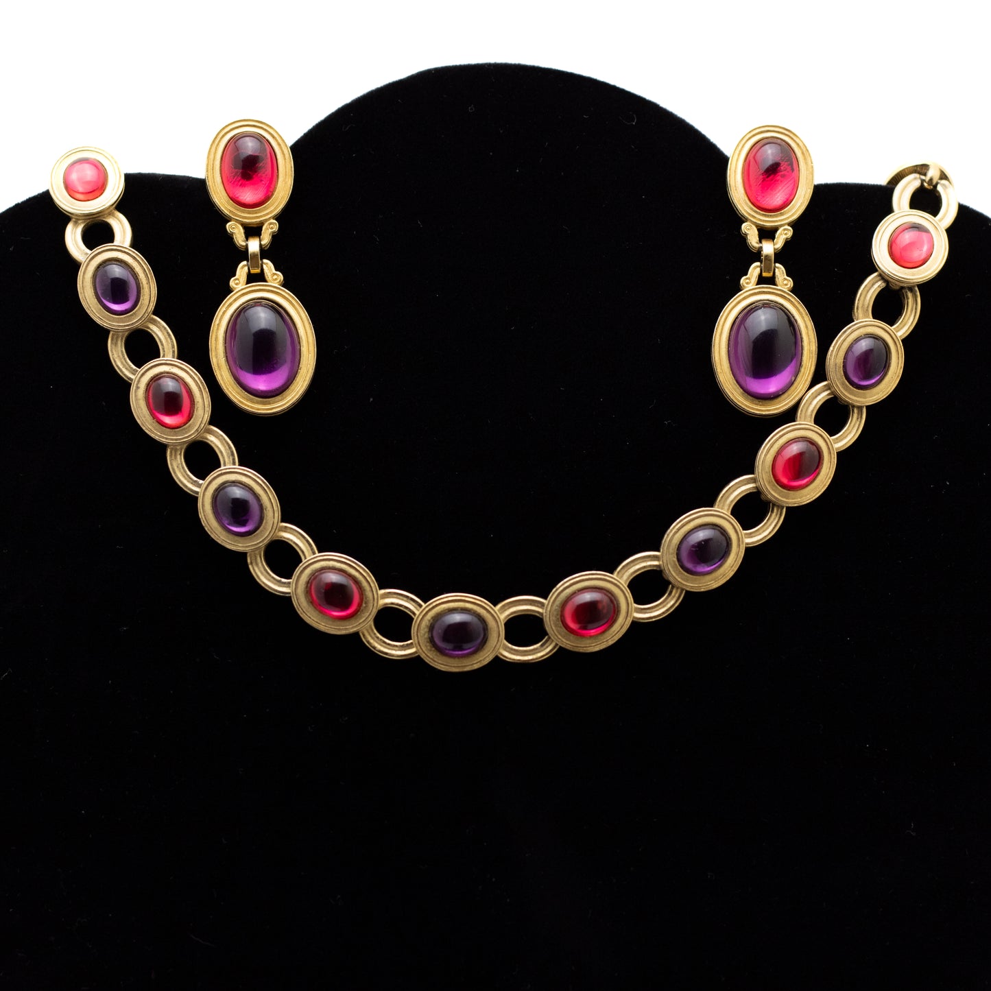 Monet for YSL 1980s Vintage Jewelry Set with Pink and Purple Cabochons