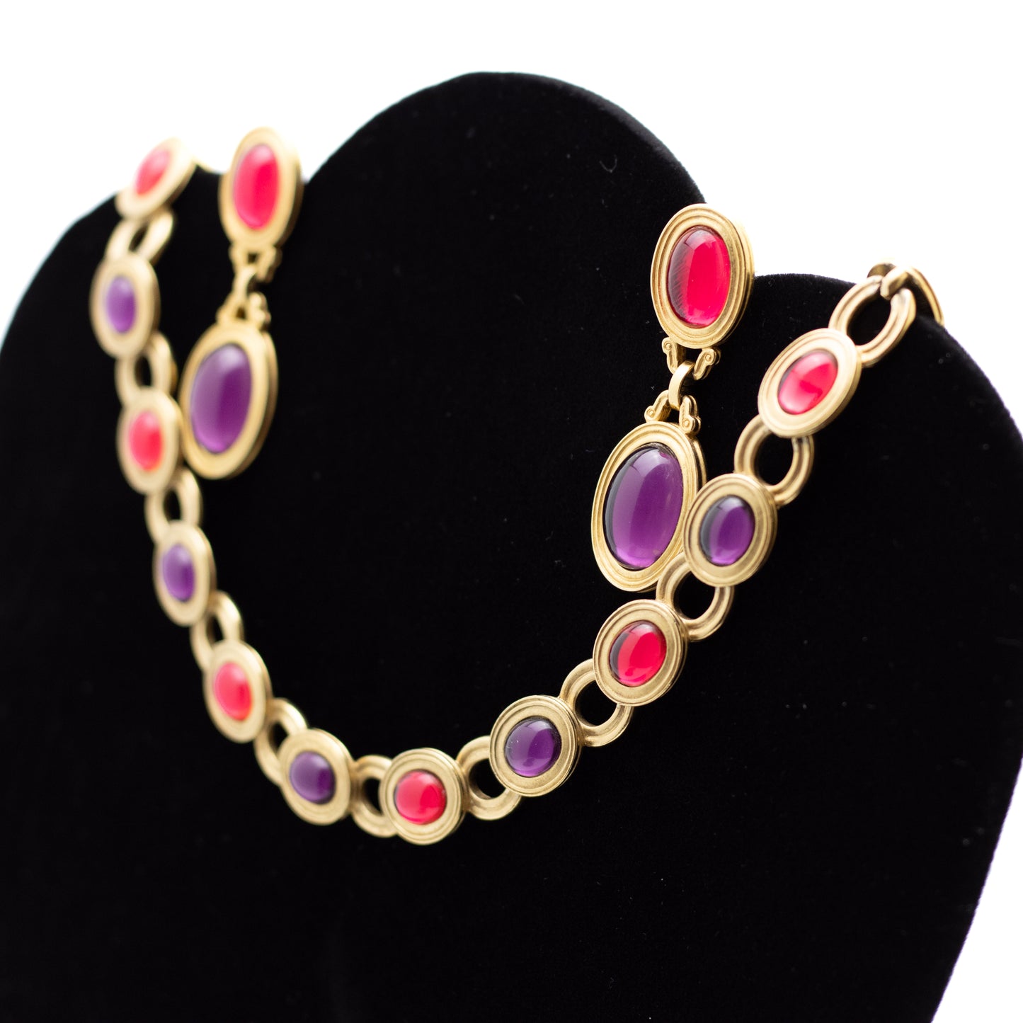 Monet for YSL 1980s Vintage Jewelry Set with Pink and Purple Cabochons