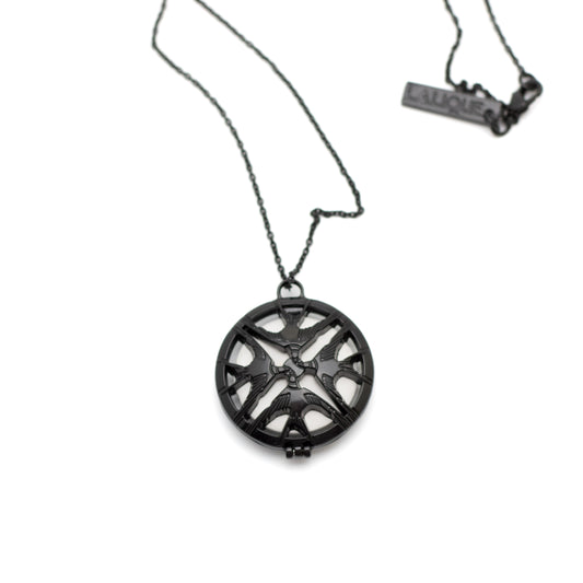 Lalique Hirondelles Perfume Diffuser Vintage Necklace with Black Swallows Pendant