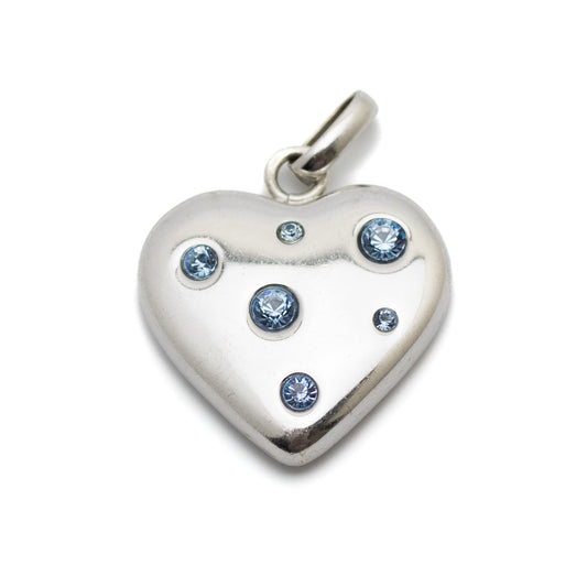 Yves Saint Laurent Solid Silver Heart Pendant with Blue Crystals
