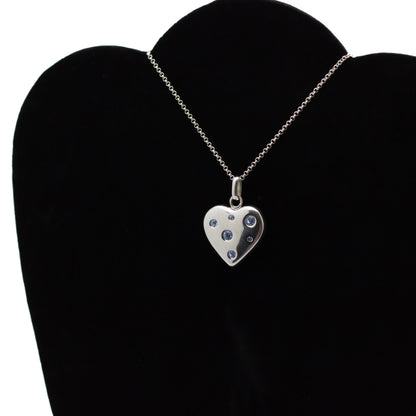 Yves Saint Laurent Solid Silver Heart Pendant with Blue Crystals