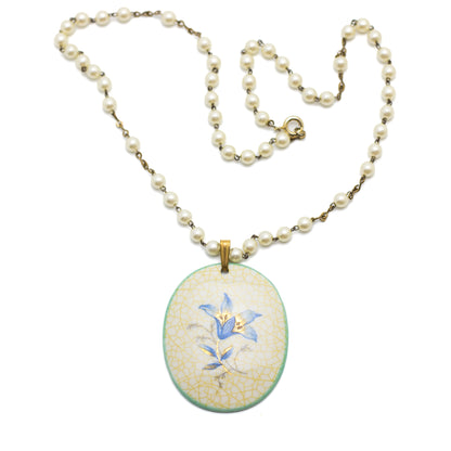 Rosenthal Porcelain Vintage Pendant on Faux Pearl Strand