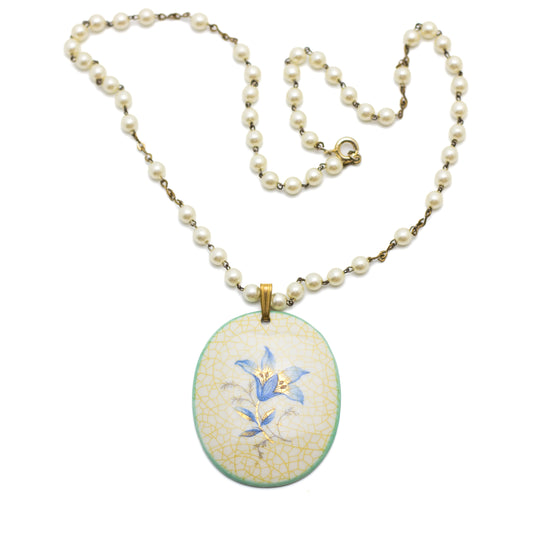 Rosenthal Porcelain Vintage Pendant on Faux Pearl Strand