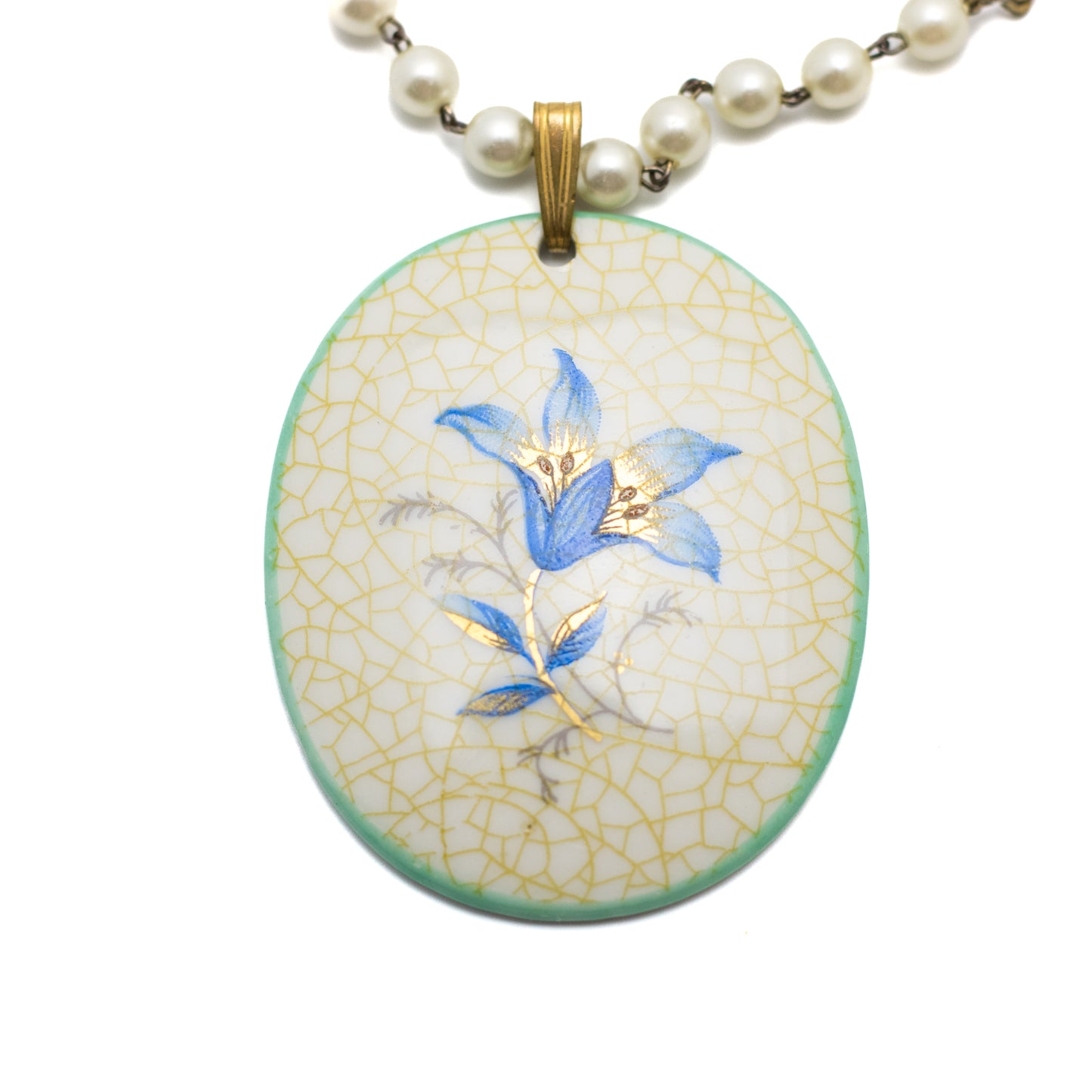 Rosenthal Porcelain Vintage Pendant on Faux Pearl Strand